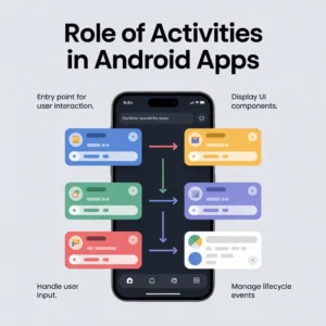 Android Activity Lifecycle diagram showing onCreate, onStart, onResume, onPause, onStop, and onDestroy