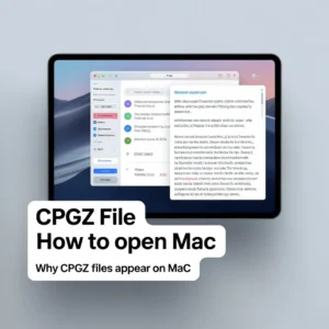 Illustration showing how to open a CPGZ file on a Mac using built-in Archive Utility and alternative extraction methods.