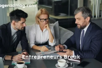 Business professionals discussing strategy during an Entrepreneurs Break meeting about work-life balance and productivity — BlogenzaMag.com