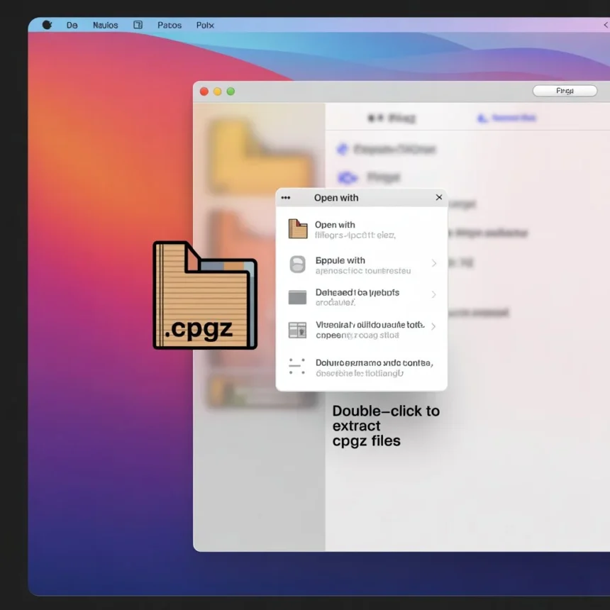 Illustration showing how to open a CPGZ file on a Mac using built-in Archive Utility and alternative extraction methods.