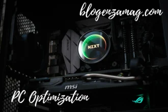 PC Optimization dashboard showing system cleanup progress with red warning errors and green performance boost indicators on a Windows desktop.
