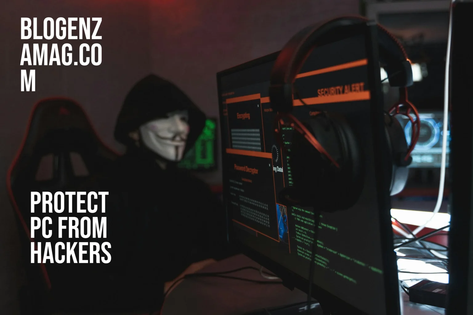 Protect PC from Hackers: Illustration showing a computer shielded from cyber attacks and hackers trying to breach it